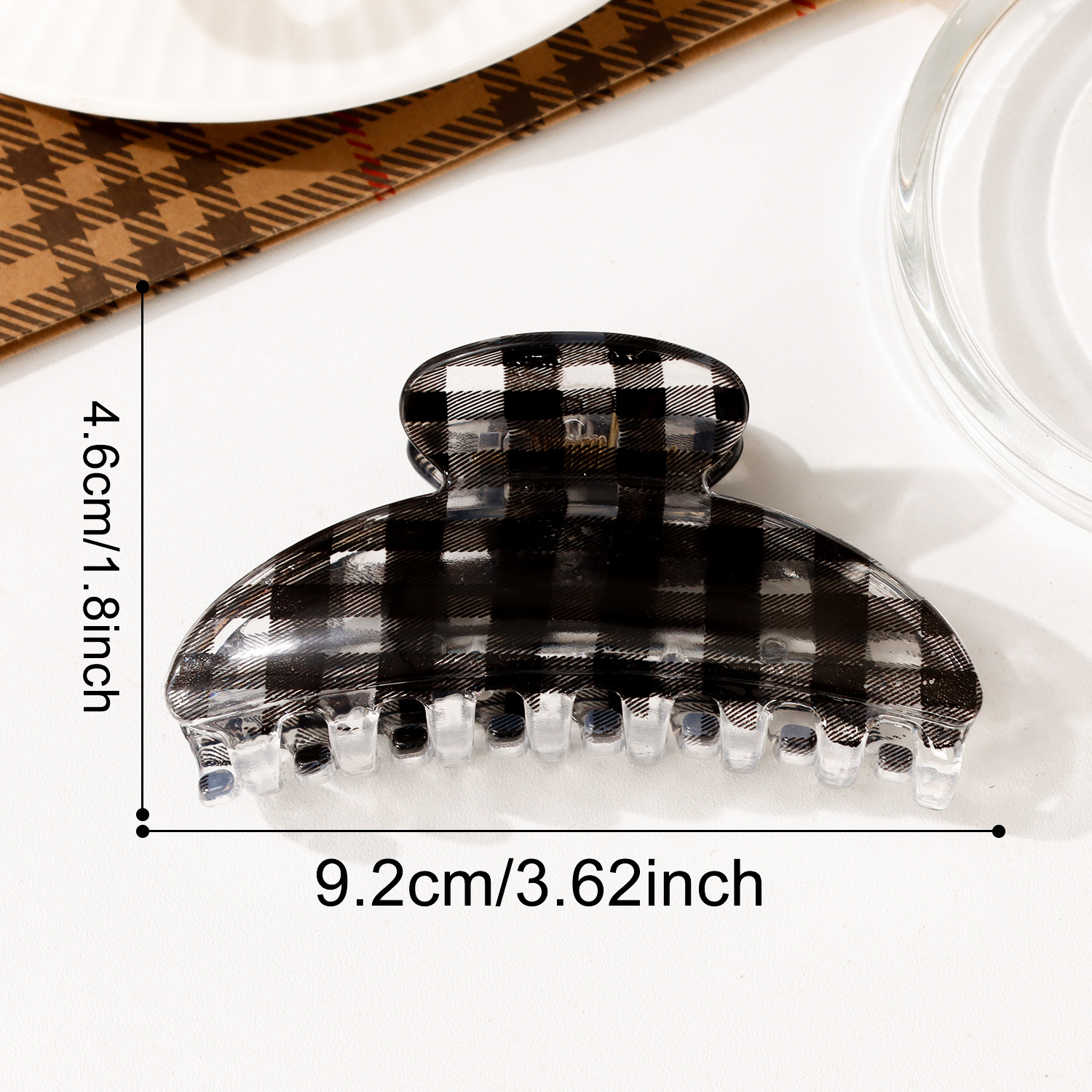 Plaid pattern Transparent Flower Curved Rectangular hair Claw Clip - Image 7