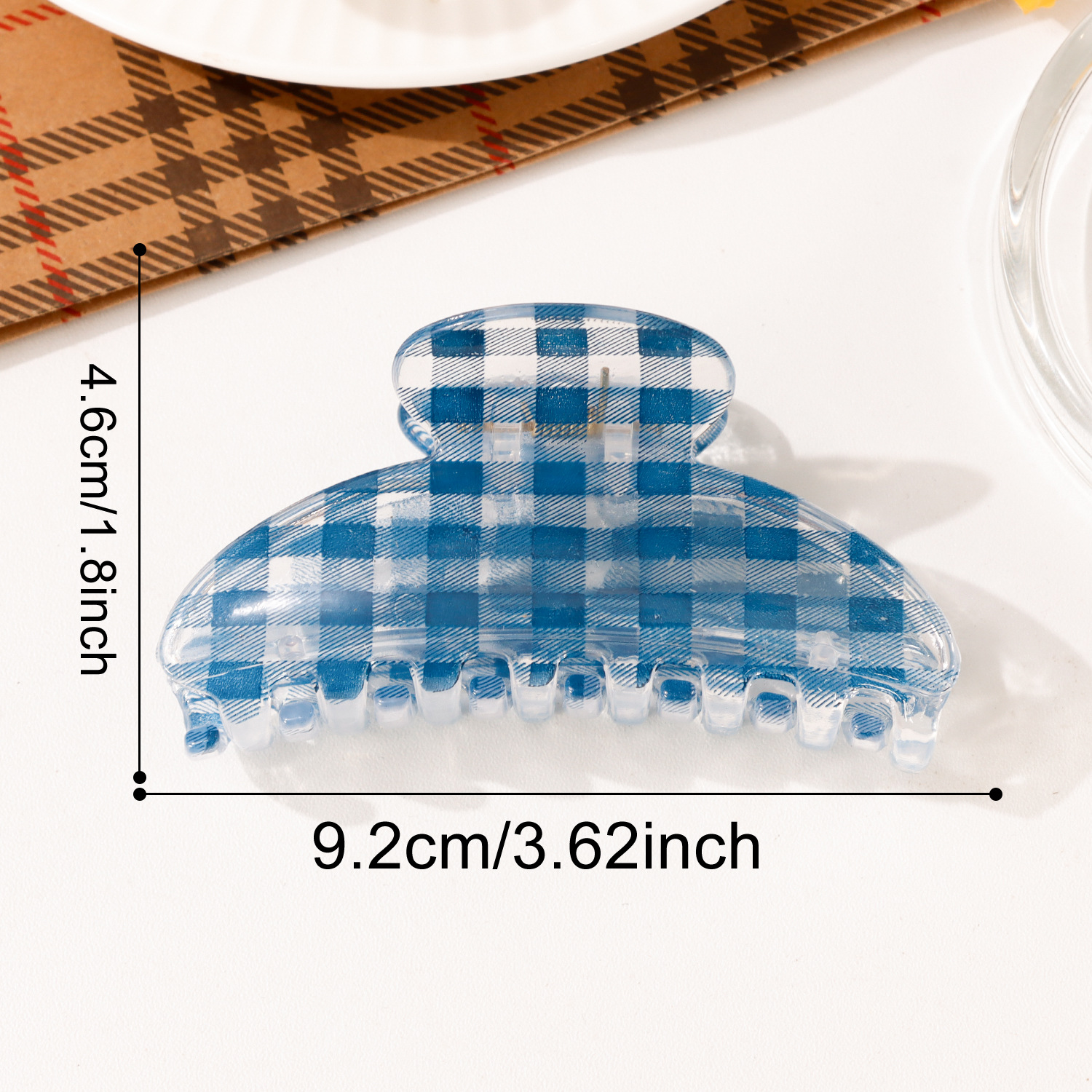 Plaid pattern Transparent Flower Curved Rectangular hair Claw Clip - Image 6