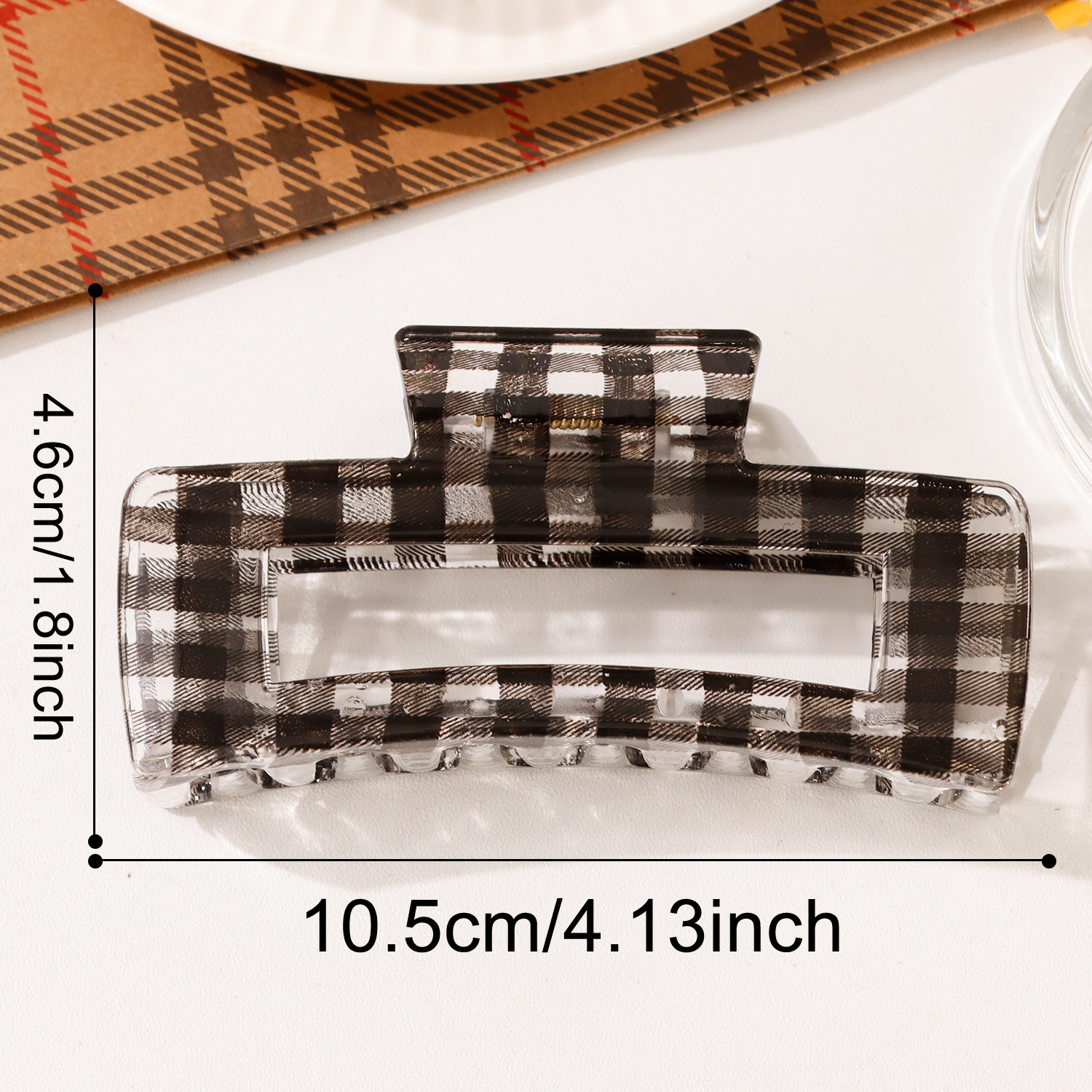 Plaid pattern Transparent Flower Curved Rectangular hair Claw Clip - Image 8