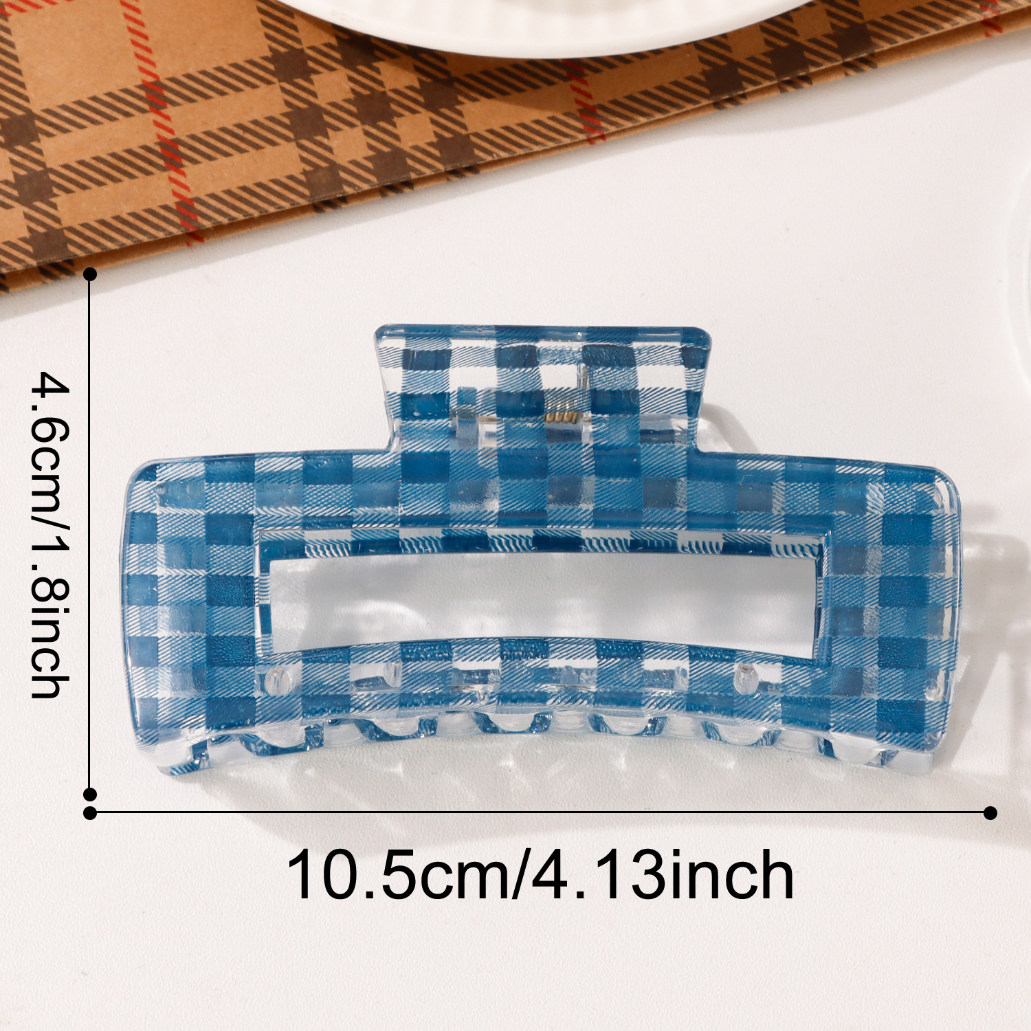 Plaid pattern Transparent Flower Curved Rectangular hair Claw Clip - Image 9